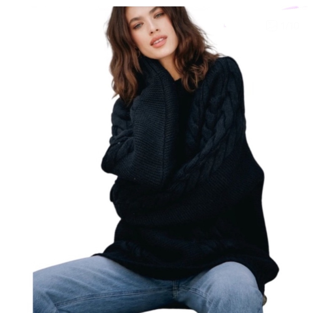 NWT Brunette The Label oversized and long, chunky black Cable Knit Sweater